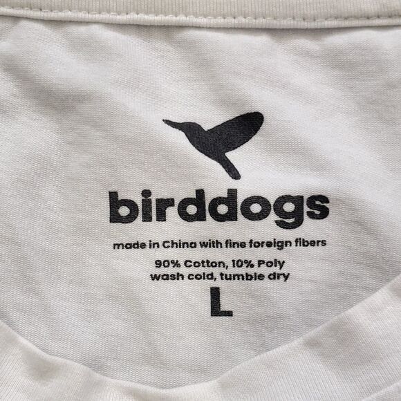Birdgogs Hummingbird Floral Logo Back Cotton Blend T Shirt White Men L EUC - Picture 5 of 11